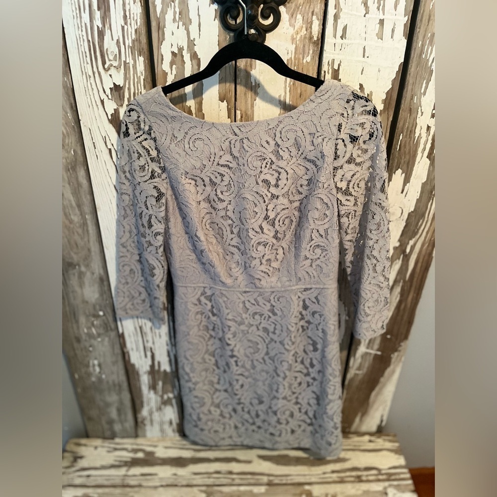 J. Crew Natalia Dress in Leavers Lace Gray Size 6P - Picture 2 of 6